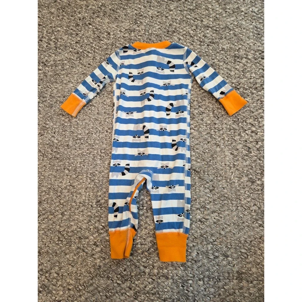 Hanna Andersson Raccoon Striped Blue Orange One Piece Sleeper Pajamas 60 US 6-9m